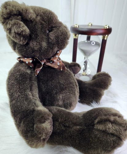 Plush Chocolate Brown Teddy Bear With Bow Stuffed Animal Bearington VTG 16" - Picture 2 of 6