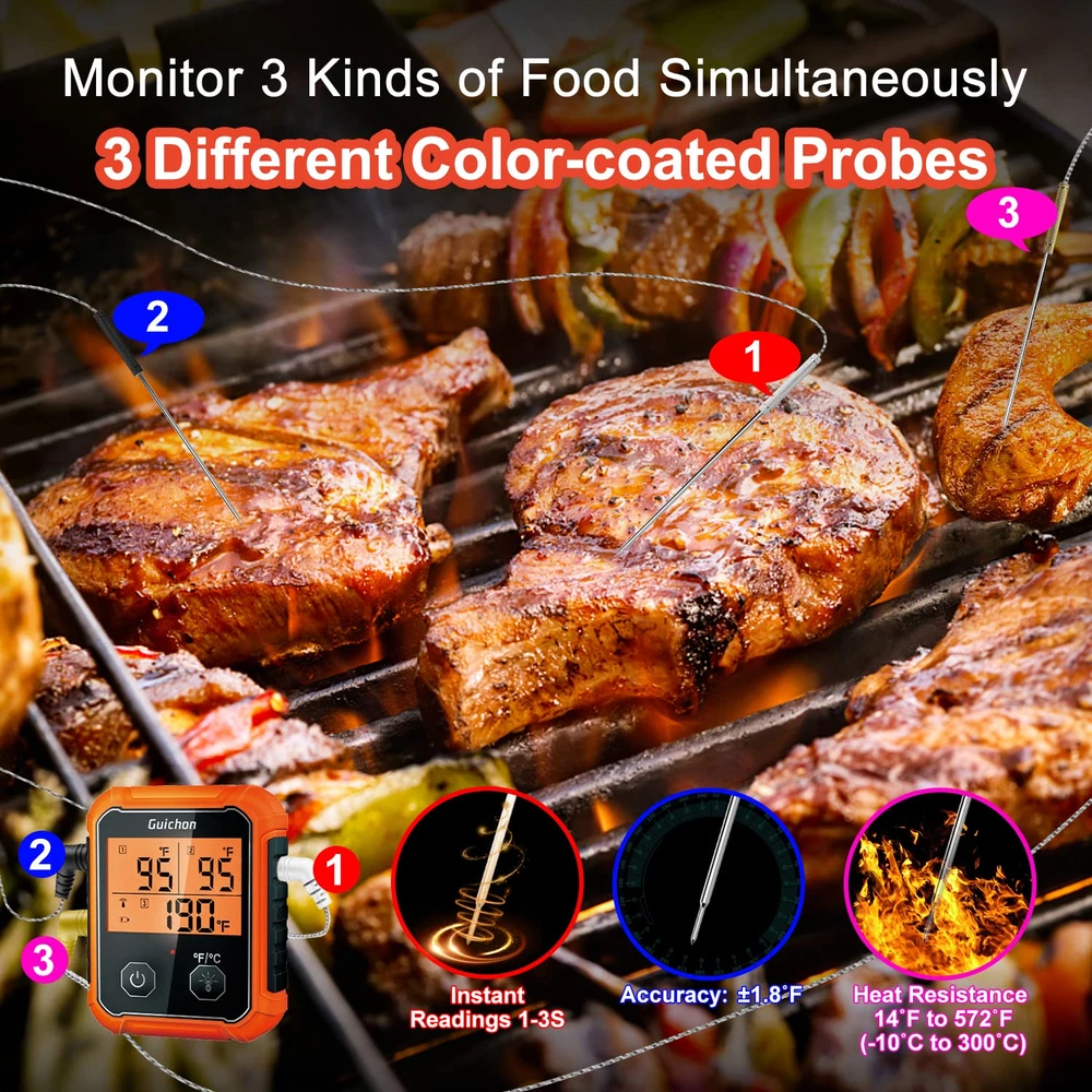Wireless Meat Thermometer,  Digital Meat Thermometer with Temperature Pre-Alarm,