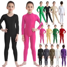 Kids Girls One Piece Long Sleeves Full Body Jumpsuit Dance Athletic Activewear