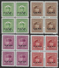 CANADA 1949 OFFICIALS, 1c, 2c, 3c, 4c FINE MNH BLOCKS OF 4. SG. O162-O165 (D151)