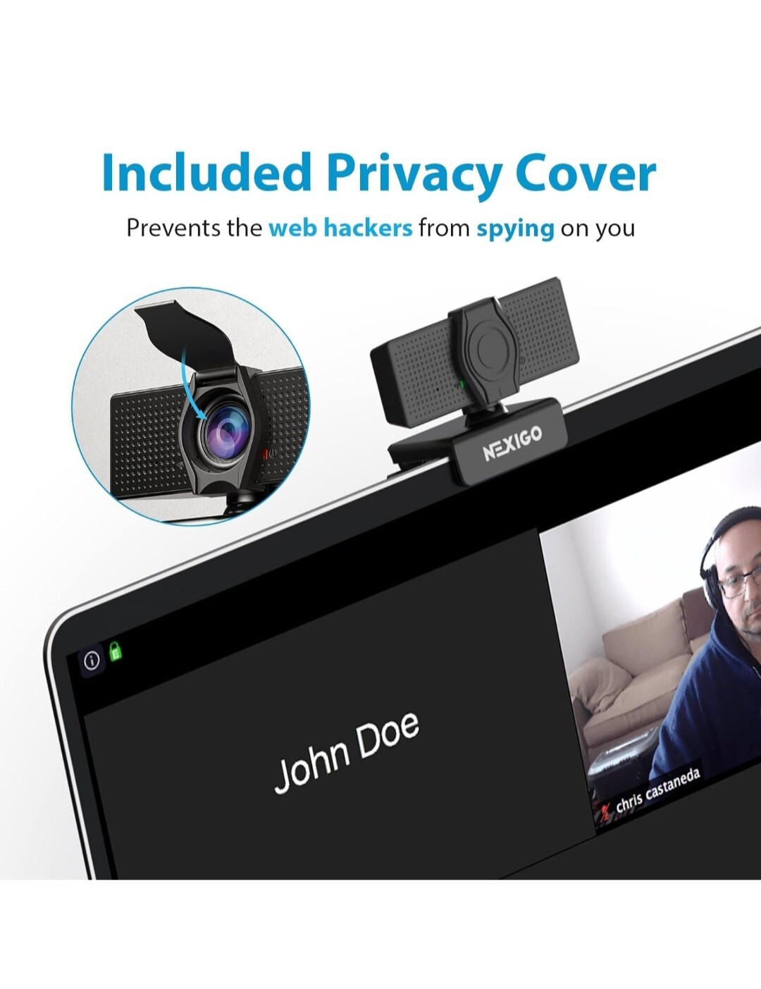 NexiGo N60 1080P Webcam w Microphone, Adjustable FOV, Privacy Cover NEW 