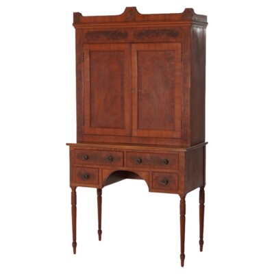 Sheridan Flame Mahogany Two Piece Secretary Desk 19thC