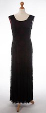 Stunning Roots Black Silk Chiffon Overlay Beaded Evening Dress UK 14