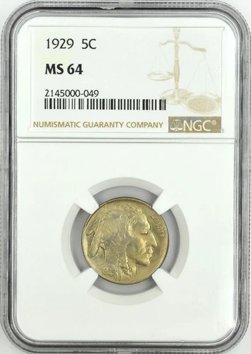1929 INDIAN HEAD BUFFALO NICKEL 5C NGC MS 64