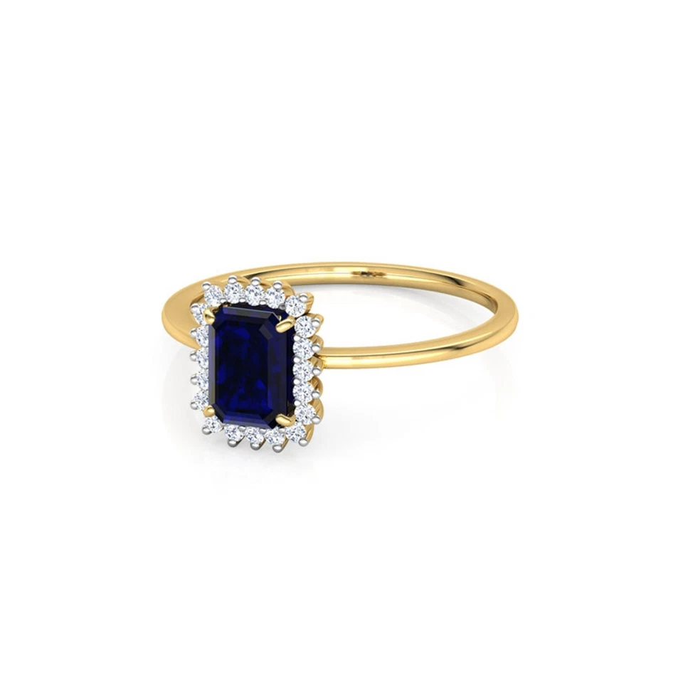 14K Synthetic Sapphire Emerald with Round Lab Grown Diamond Halo Engagement Ring - Image 4 of 4