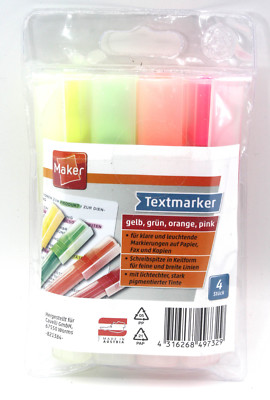 Maker: 4 x Textmarker Set, mit Keilspitze für dünne und breite Linien 4 Farben