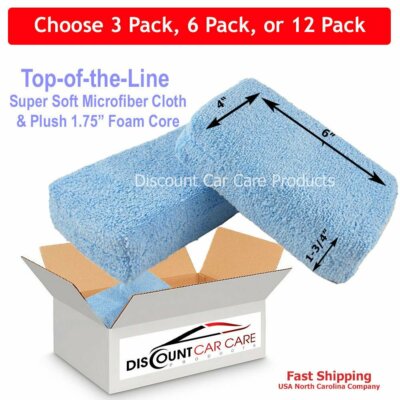 Microfiber Wax Applicator Pads Jumbo 4 x6 x1.75  - 3 Pack or 6 Pack or 12 Pack