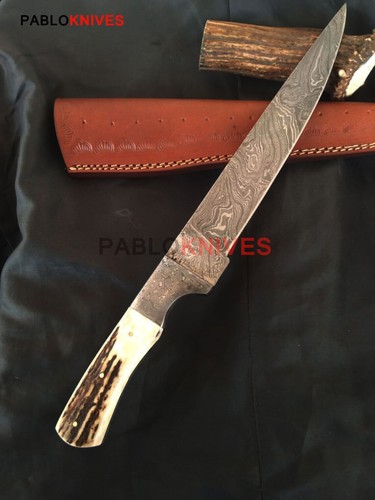 Hand Forged Damascus steel Hunting fillet knife Stag Horn Handle 2Pcs of Knives - Picture 3 of 4