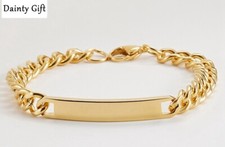 Men / Women Titanium Stainless Steel Vintage 7 mm Engrave Bar Chain Bracelet 8"