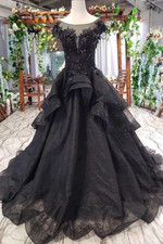 Gothic Black Mermaid Wedding Dresses Off Shoulder Scoop Neck A-line Bridal Gowns