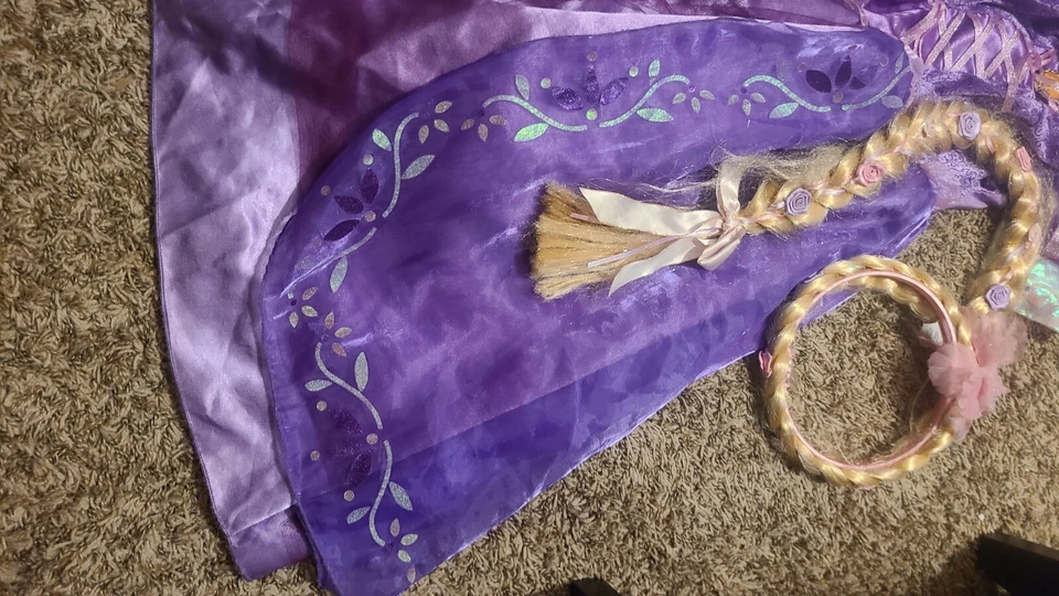 Disney Parks Rapunzel Vestido Disfraz Princesa Enredado Med Talla 7/8 Conjunto Con Pelo Foto 3 de 4