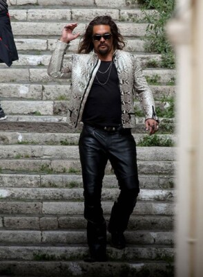 Handmade Men's Fashionable Rich Style Python Leather Jacket Coat and Pants