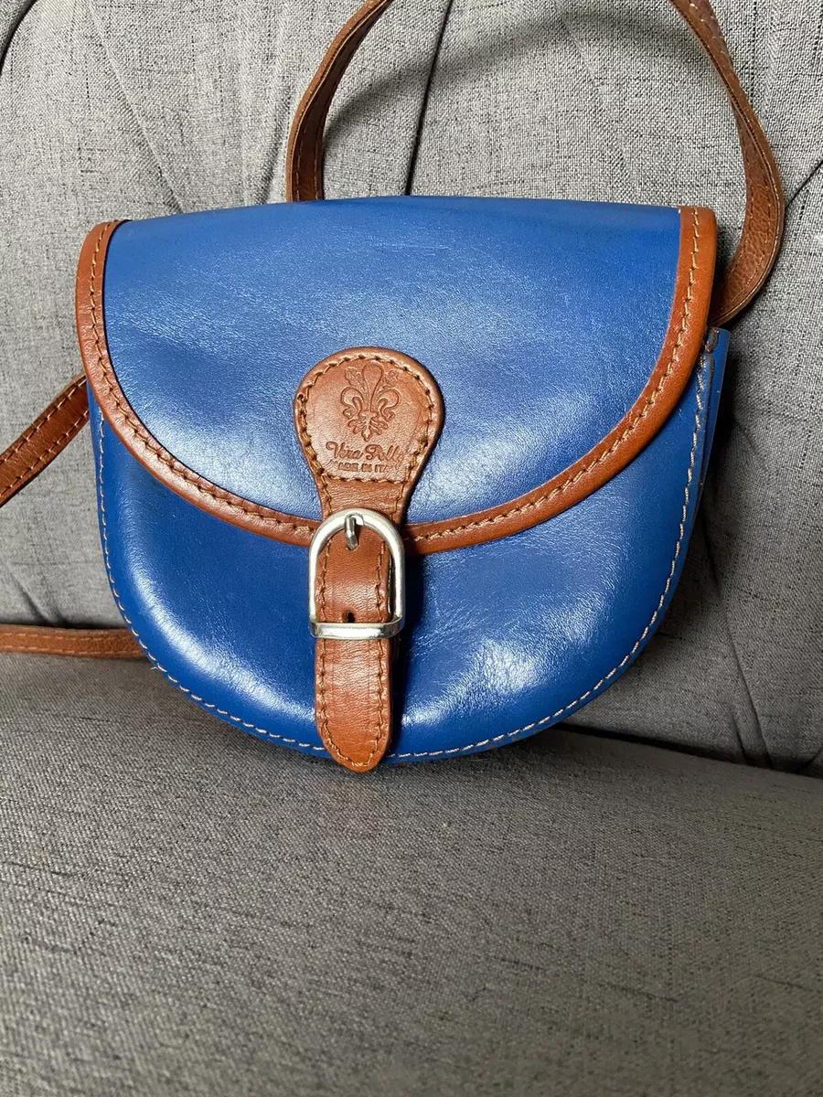 Vera Pelle Italy Blue & Brown Leather Small Crossbody Purse Handbag 💙