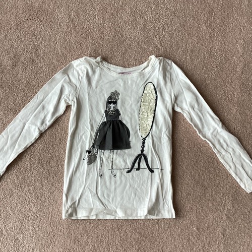 CREWCUTS COLLECTIBLES GIRLS LONG SLEEVED TOP, 6-7, GIRL WITH DRESS, SEQUINMIRROR