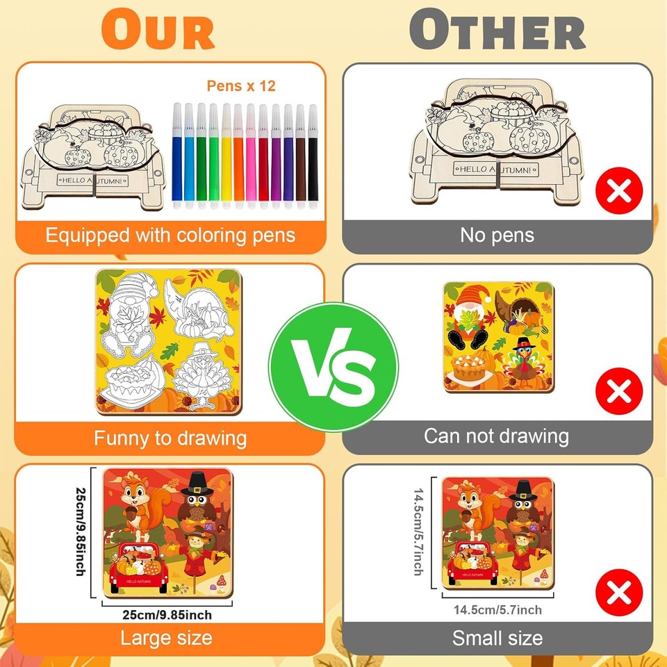 Fall Thanksgiving Wooden Puzzles, 3 Pack Large Coloring Puzzles eBay