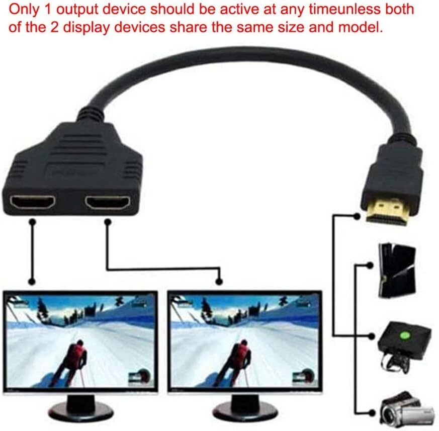 4K HDMI Cable Adapter Male To Dual Female 2.0 Converter 1 in 2 out Y Splitter TV - Image 3 of 4