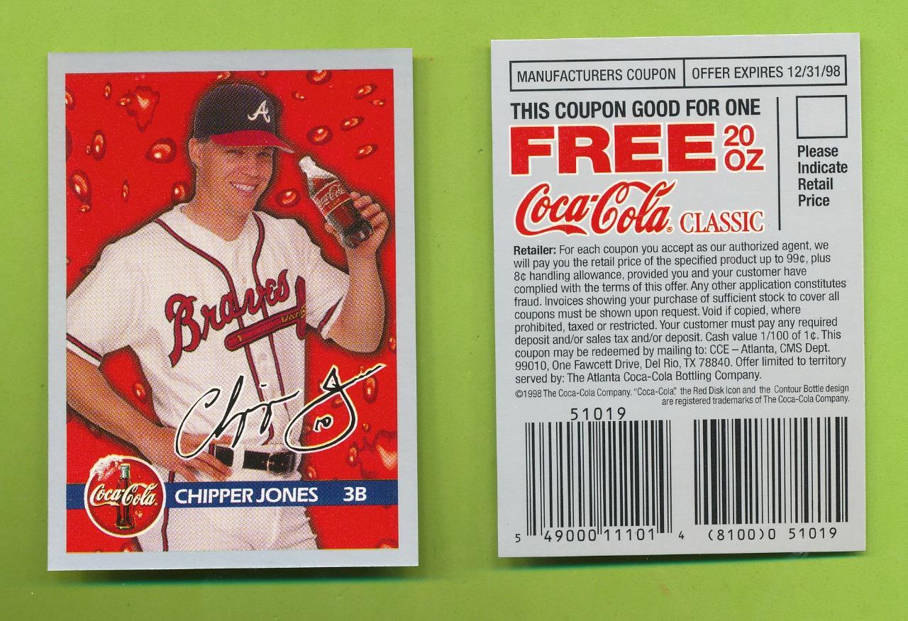 1998 Coca-Cola Coke Card - Chipper Jones  Atlanta Braves