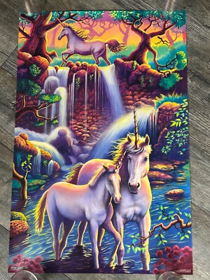 UNICORN FALLS Vintage Poster 1992 Fantasy Art Paradise Jeffrey