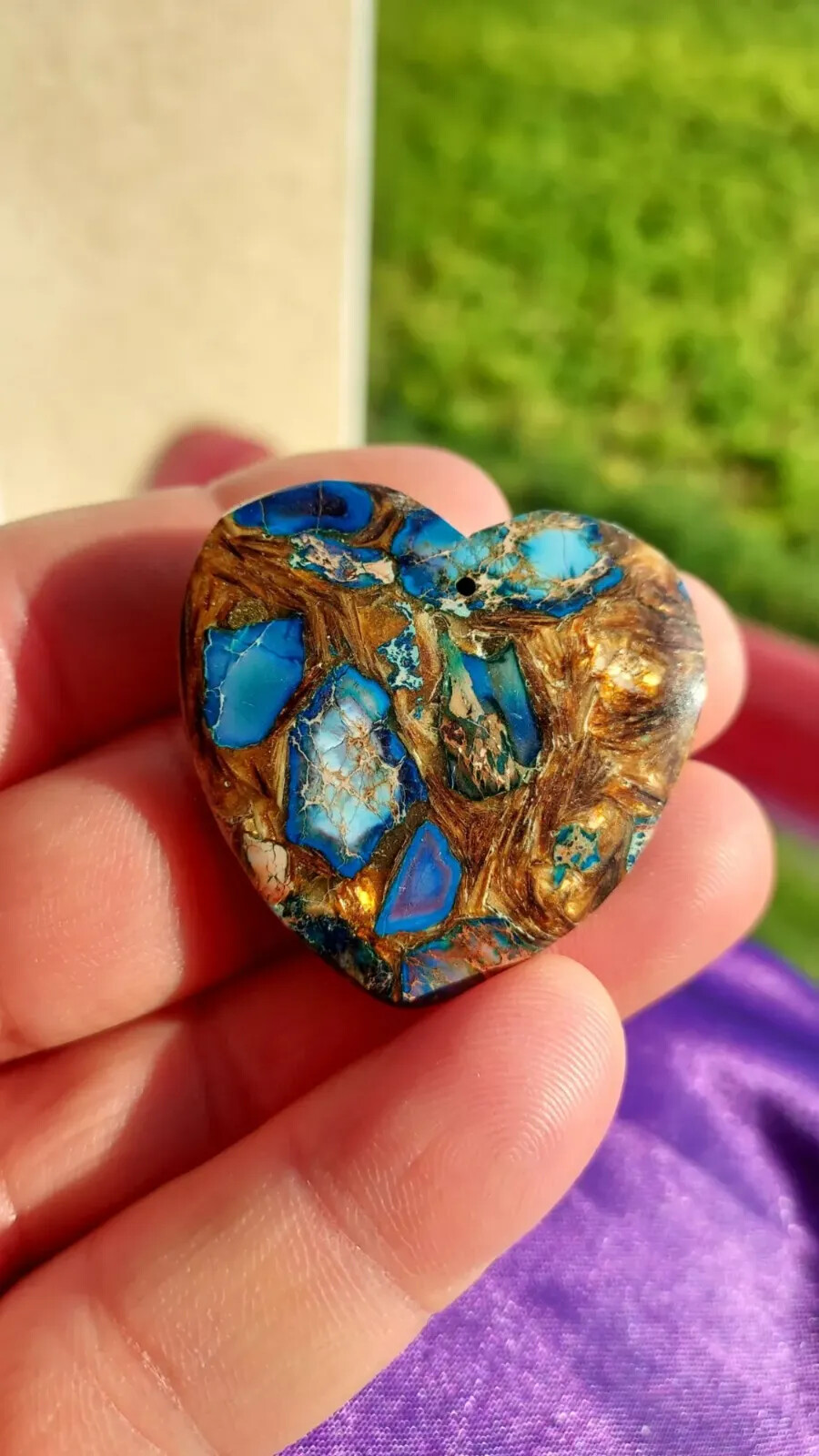 Pendentif coeur en bornite aux reflets magiques bleu doré, cadeau d'amour