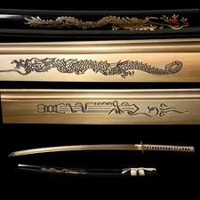 Handmade Gold Blade Japanese Samurai Sword Dragon Katana Full Tang Sharp