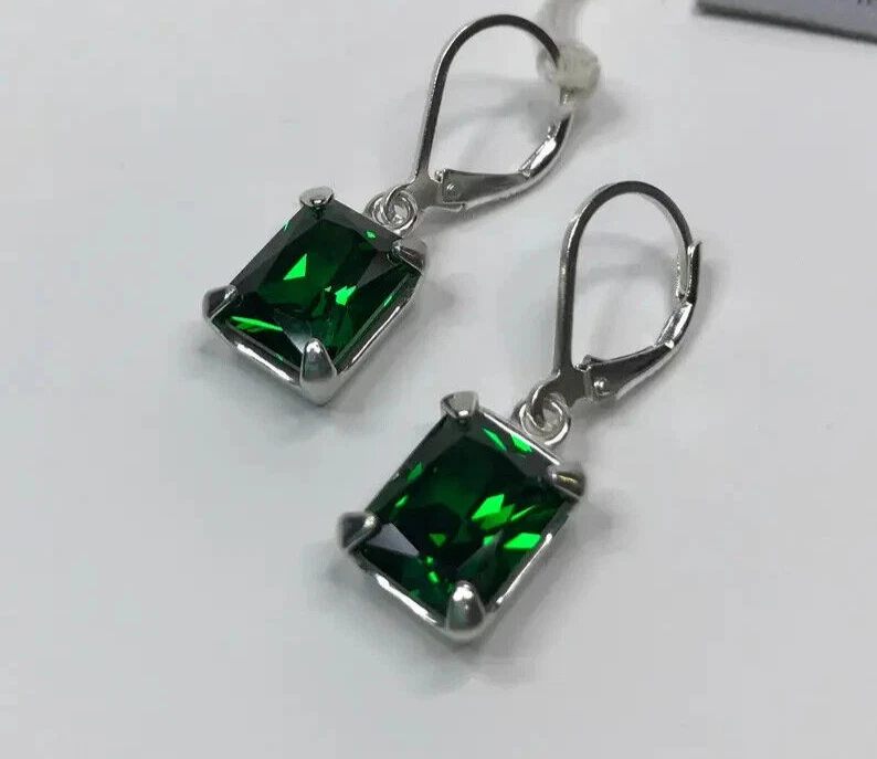 Pendientes de piedra esmeralda de 4,00 quilates hechos a mano de plata 925 creados en laboratorio para mujer regalo Foto 3 de 4