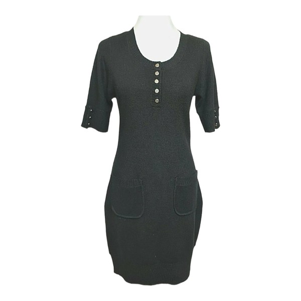 EVENTS women's  knitted dress black size XS pockets half sleeve wool blend  #151