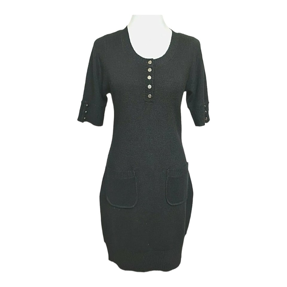 EVENTS women's  knitted dress black size XS pockets half sleeve wool blend  #151