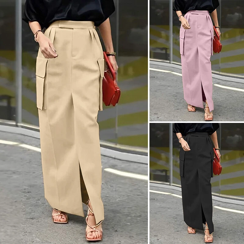 Long khaki skirts clearance cheap