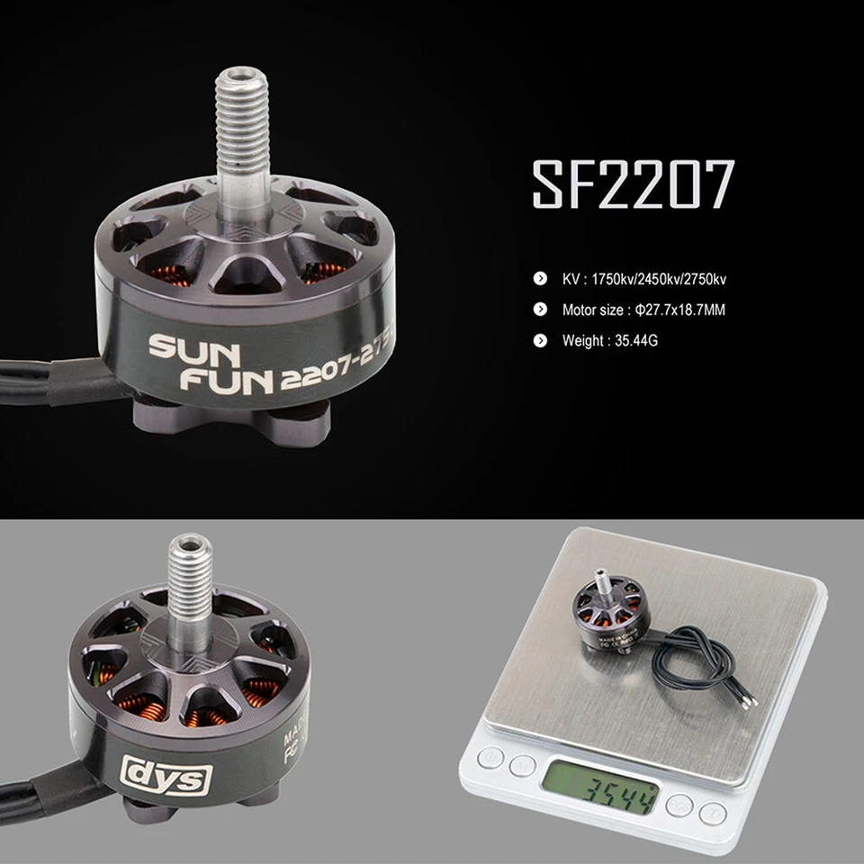 DYS SF-2207 Brushless Motor 1750/ 2450 / 2750KV 4-5S CW for RC FPV Racing Drone - Image 2 of 4