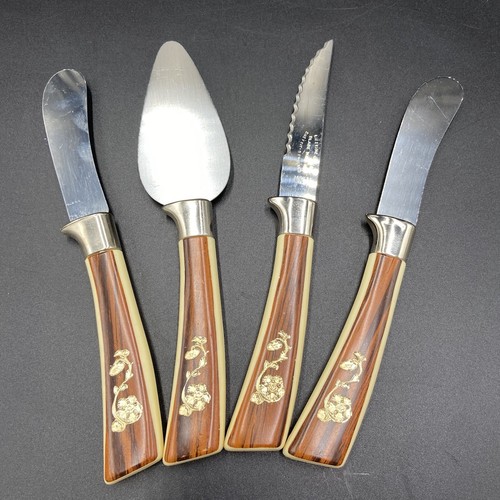 Vintage Regent Sheffield Edelstahl Käsemesser Set England Kunstknochen/Holz Griffe - Bild 3 von 10
