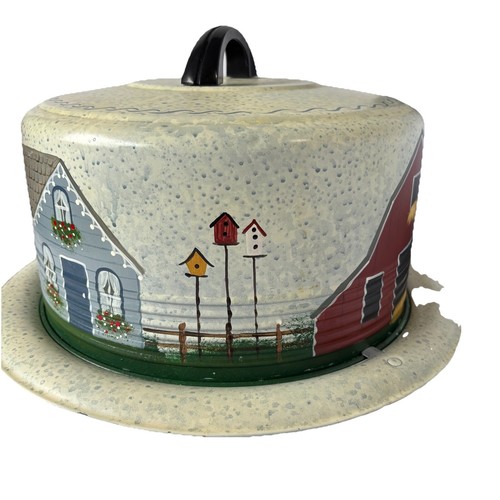 Vintage Regal?? Aluminum Cake Carrier With A Cute Hand painted Country Scene. - Picture 8 of 11
