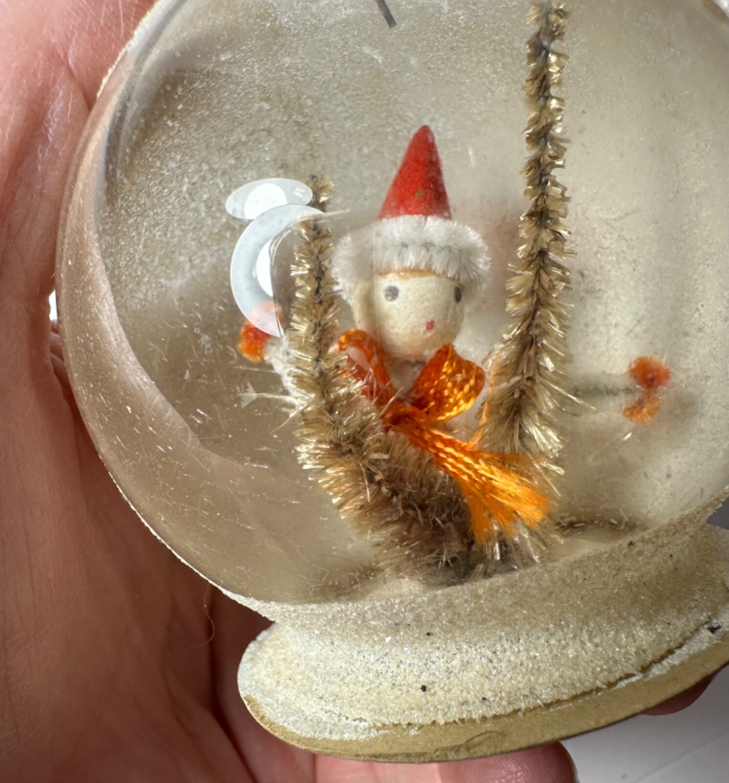 Vintage Diorama Globe Pixie Elf Mica Christmas Ornament - Western Germany - MCM