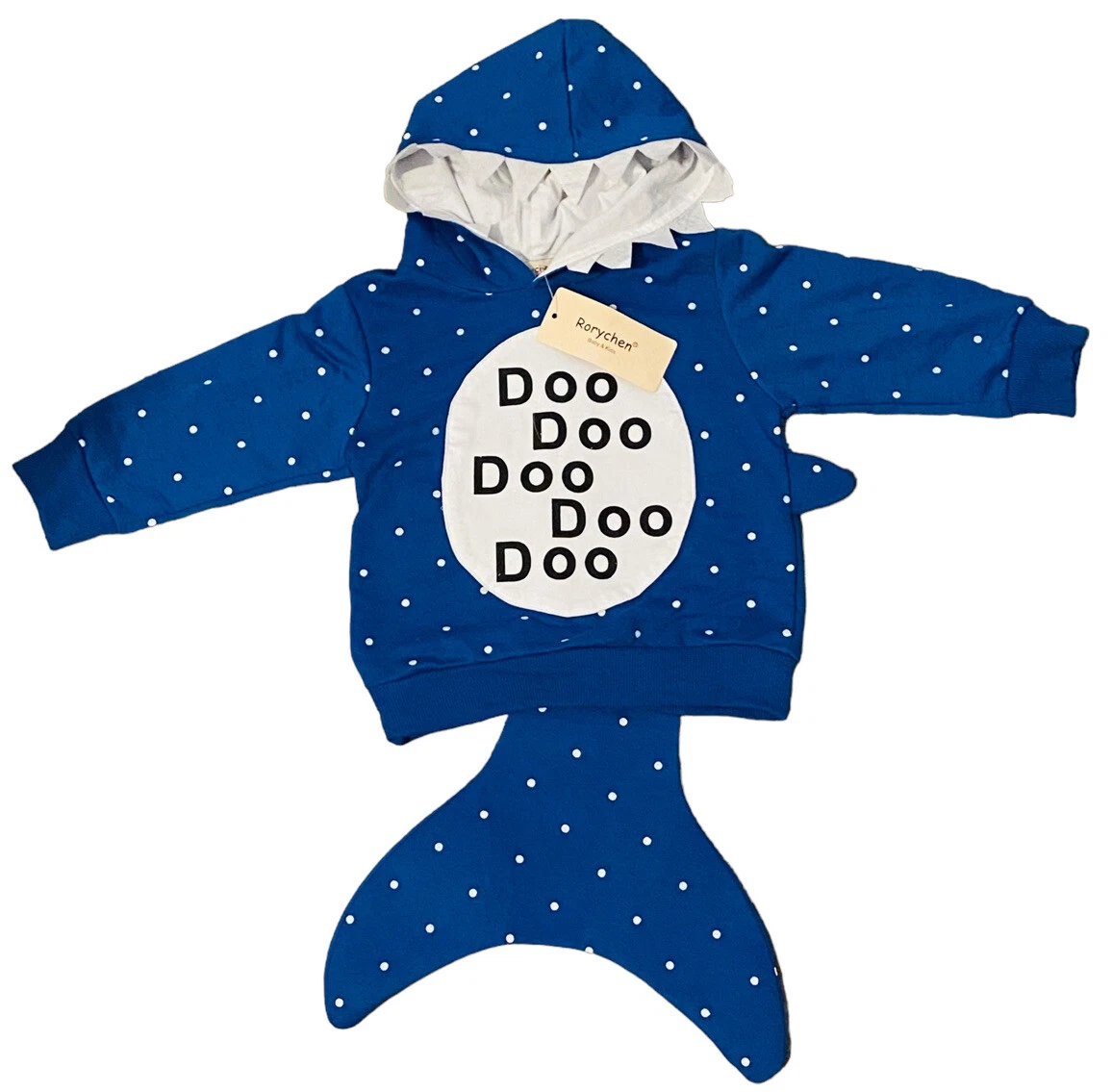 Rorychen Baby Kids Shark Do Do Do Sweater with Fin Hood Size 90 New NWT