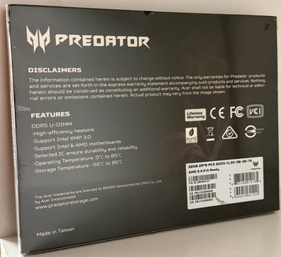 Acer PREDATOR Pallas II DDR5 64GB (2x32GB) 6000MHz | eBay