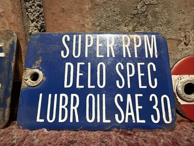 Vintage Super RPM Delo Spec SAE 30 Oil Pump Tag Chevron Service Station Petro