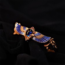 Ancient Egyptian Winged Scarab Open Cuff Bracelet Vintage Gold Plated Jewelry