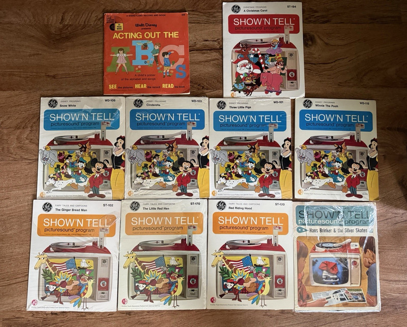 Show'N Tell Disney Read-Along Record & Book Lot: Snow White, Cinderella, Pooh