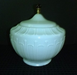 Vtg Art Deco Round Milk Glass Shade W/ Red Glass Finial 10" W