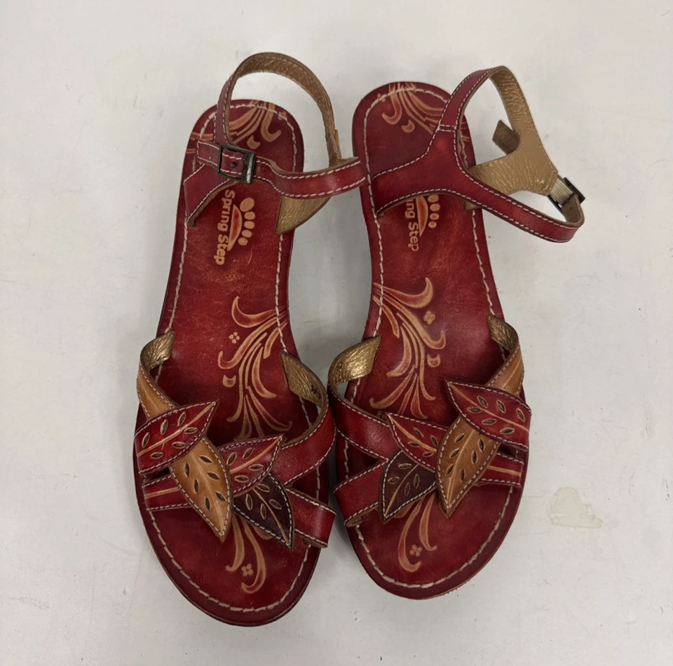 L’Artiste Spring Step Marigold Womens Size 8.5 Red Gold Leather Strappy Sandals - Image 3 of 4