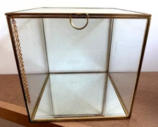 Vintage Glass & Brass Curio Cabinet Display Case Jewelry Box Antique Countertop