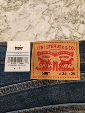 Levis 506 Confort Straight Blue Jeans, New Tags On. 34 x 29