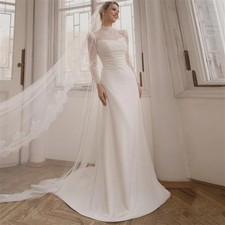 Mermaid Wedding Dress High Neck Full Sleeves Pleat Lace Sweep Train Bridal Gown