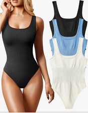 Round Neck Sleeveless Black Bodysuit With Compression Size Medium