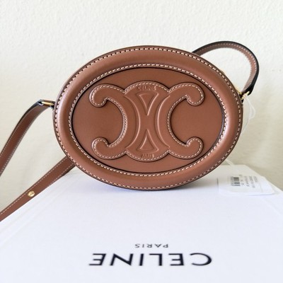 バッグ CELINE CROSSBODY OVAL PURSE New Celine Triomphe Oval brown leather crossbody purse mini bag | eBay
