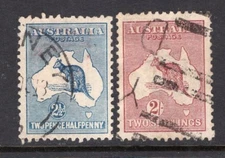 Australia Kangaroos 2.5p + 2sh 3rd Watermark VF Used #46, 53