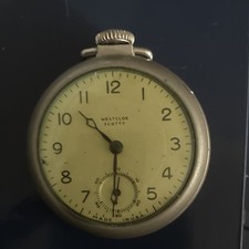 Westclox Scotty Pocket Watch Silver Case Beige Dial Arabic Numerals Analog