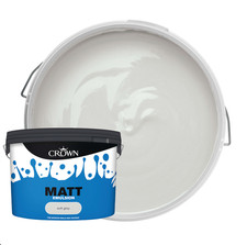 Crown Soft Grey Matt Emulsion Paint - Soft Grey - 10L - Interior paint 2.50 per litre