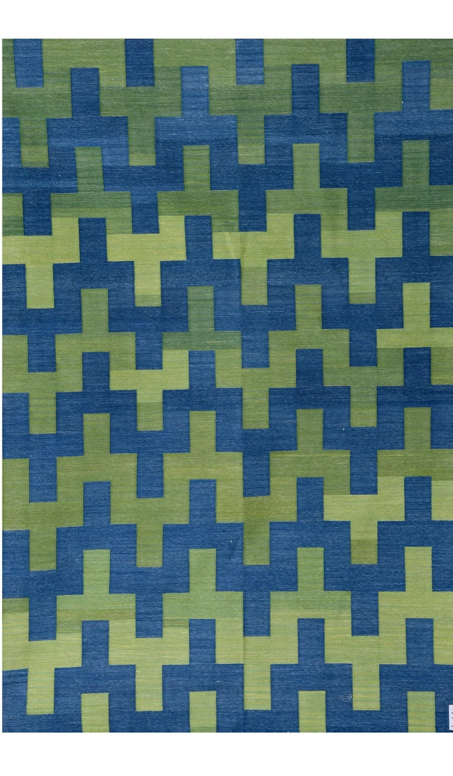 Hand Knotted Cotton Dhurrie Rug Color Green and Blue Design Handmade Carpet Rug