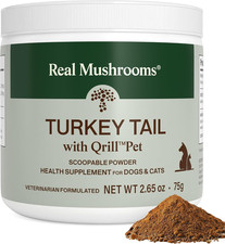 Real Mushrooms Turkey Tail with Qrill Pet - Turkey Tail Mushroom for Dogs with K