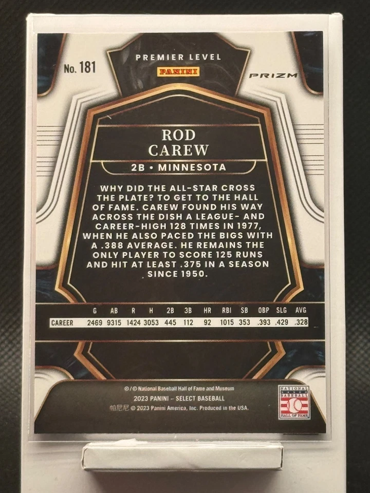 2023 Panini Select - Premier Level Rod Carew #181 Orange Flash Prizm - Image 2 of 2